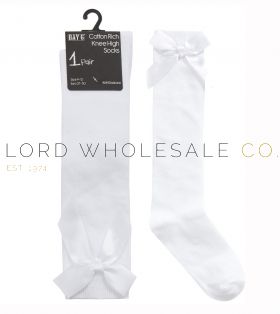 Girls White Cotton Rich Knee High Socks With Bow 6 Pairs