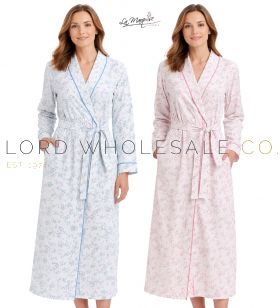 Ladies Moonlit Tulip Cotton Jersey Long Sleeve Wrap Robe Gown by La Marquise 9 Pieces