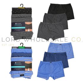 Men's 3pk Assorted Blue & Grey Printed Trunks by Tom Franks 10 x 3 Pair Pack