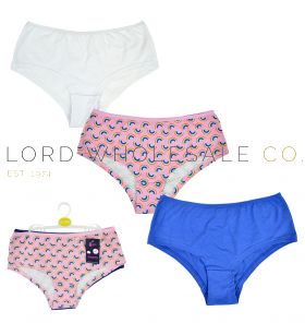 02-BR240-Girls 3pk Plain & Rainbow Print Short Briefs by Tom Frank Kids 12 x 3 Pair Pack