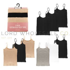 01-BR320-Wholesale Ladies 3pk Cotton Rich Vest Tops by Annuci 4 x 3 Pack