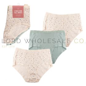 Ladies 3pk Polycotton Cream Floral Lace Top Full Briefs on Hanger by Anucci 6 x 3 Pair Pack
