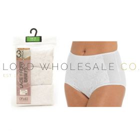 01-BR753-Wholesale Ladies 3pk Lace Detail Front Full Briefs by Anucci 12 x 3 Pair Pack