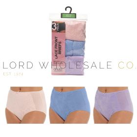 Ladies Assorted 3pk Lace Detail Front Full Briefs by Anucci 12 x 3 Pair Pack