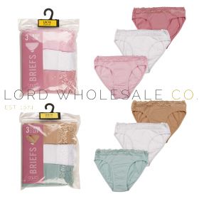 01-BR797 Wholesale Ladies 3pk Pastel Lace Top High Leg Briefs by Anucci 12 x 3 Pair Pack