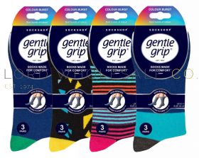 CLEARANCE Men's Assorted Colour Burst Designs Gentle Grip Socks by Sock Shop 4 x 3 Pair Pack