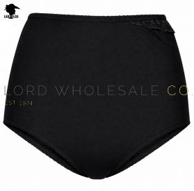 CLEARANCE Ladies Black 100% Cotton Corner Lace English Made Briefs by Lady Olga 12 Pairs