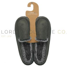 04-FT2530-Wholesale Men's Grey Suede Microfibre Moccasin Slippers by Slumberzzz 6 Pairs