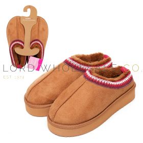 04-FT2618-Wholesale Ladies Tan Platform Sole Detailed Trim Slippers by Slumberzzz 6 Pairs