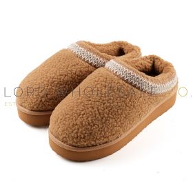 Ladies Tan Borg Platform UGG Style Slippers with Contrast Trim by Slumberzzz 6 Pieces