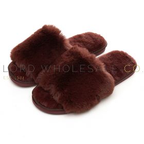 Ladies Burgundy Cosy Plain Fluffy Slider Slippers by Slumberzzz 6 Pairs