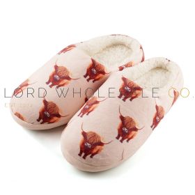 Ladies Cosy Highland Cow Print Mule Slippers by Slumberzzz 6 Pairs