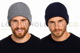 Men's Ribbed Beanie Hat With Turn Up by Tom Franks 12 Pieces