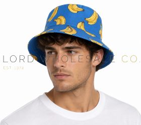 08-GL1096-Men's Banana Printed Reversible Bucket Hat by Tom Franks 6 Pieces