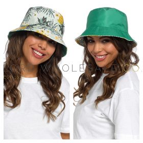 08-GL1100-Ladies Plant Printed Reversible Bucket Hat by Foxbury 6 Pieces