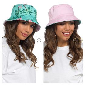 08-GL1101-Ladies Flamingo Printed Reversible Bucket Hat by Foxbury 6 Pieces
