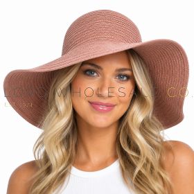 08-GL1114-Ladies Dusky Pink Wide Brim Straw Sun Hat by Foxbury 6 Pieces