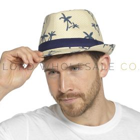 08-GL1121-Men's Palm Print Natural Trilby Straw Hat by Tom Franks 6 Pieces