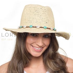 Ladies Wide Brim Straw Hat With Seashell Trim by Foxbury 6 Pieces