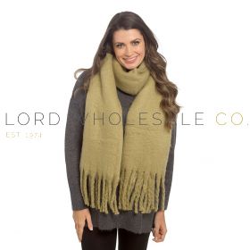 04-GL1257-Wholesale Ladies Khaki Chunky Plain Scarf With Tassels by Foxbury 6 Pieces