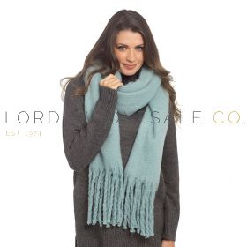 04-GL1258-Wholesale Ladies Blue Chunky Plain Scarf With Tassels by Foxbury 6 Pieces