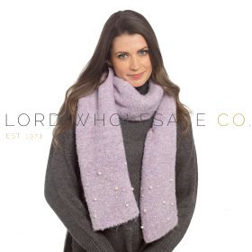 04-GL1260-Wholesale Ladies Lilac Fluffy Scarf With Pearl Embellishments by Foxbury 6 Pieces