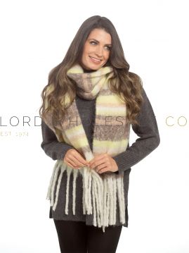 Ladies Cream Chunky Stripe Scarf With Tassels by Foxbury 6 Pieces