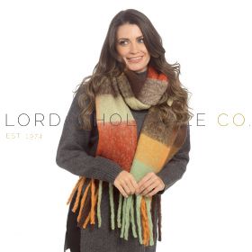 Ladies Brown Check Scarf With Tassels by Foxbury 6 Pieces