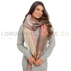 Ladies Pink Check Scarf With Tassels by Foxbury 6 Pieces