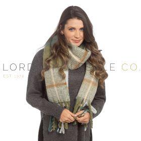 Ladies Green Check Scarf With Tassels by Foxbury 6 Pieces