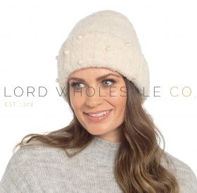 04-GL1268-Wholesale Ladies Cream Fluffy Beanie Hat With Pearl Embellishments by Foxbury 12 Pieces