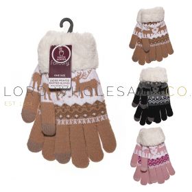 Ladies Touch Screen Fairisle Assorted Gloves With Fleece Lining by Foxbury 12 Pieces