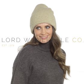 04-GL1299-Wholesale Ladies Khaki Ribbed Beanie Hat With Turn Up by Foxbury 12 Pieces