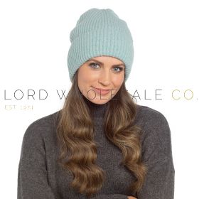 04-GL1300-Wholesale Ladies Blue Ribbed Beanie Hat With Turn Up by Foxbury 12 Pieces