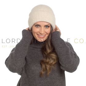 04-GL1301-Wholesale Ladies Cream Ribbed Beanie Hat With Turn Up by Foxbury 12 Pieces