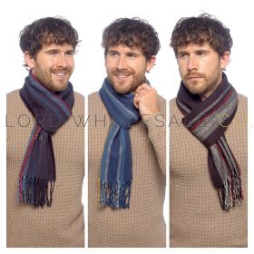 Men's Soft Fleece Striped Scarf With Tassels by Tom Franks 12 Pieces