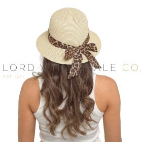 Ladies 6pk Straw Cloche Hat with Leopard Print Bow by Foxbury 6 Pieces