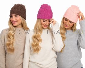Ladies Assorted Wool Blend Beanie Hat With Bow Detail by Foxbury 12 Pieces