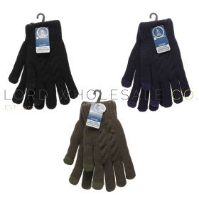 Men's Cable Knit Touchscreen Gloves With Grips by Tom Franks 12 Pieces