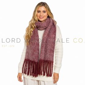 Ladies wine textured scarf with tassels worn by model