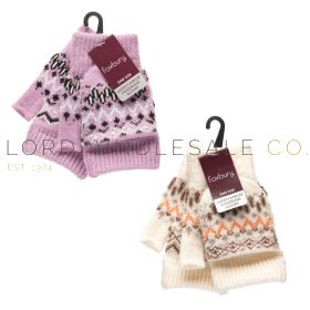Ladies Fairisle Fingerless Gloves With Convertible Flap by Foxbury 12 Pieces