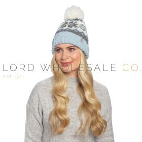 GL1418 Ladies blue Fairisle Thinsulate chunky pom pom hat by Heatguard