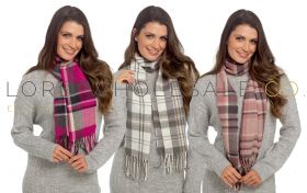 04-GL581A-Wholesale Ladies Soft Fleece Check Tassel Scarf by Foxbury 12 Pieces