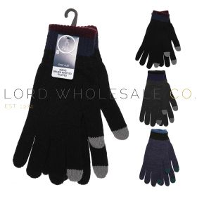Men's Assorted Touch Screen Gloves With Striped Cuff by Tom Franks 12 Pieces