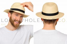 Men's Crushable Straw Fedora Hat by Tom Franks 6 Pieces