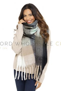 Ladies Checked Aqua Chunky Scarf by Foxbury 6 Pieces