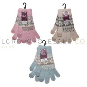 Ladies Fairisle Print Fluffy Touch Screen Gloves by Foxbury 12 Pieces