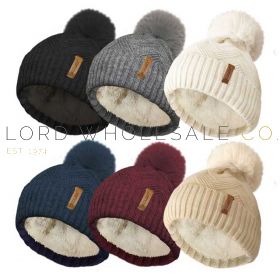 Ladies Trellis Cable Hat With Detach Fur Pom Pom by Rock Jock 12 Pieces