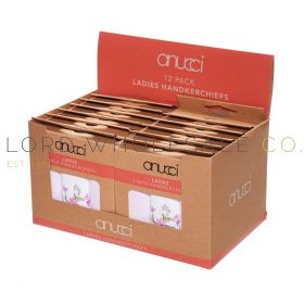 Ladies 3pk Embroidered Polycotton Handkerchiefs In Brown Display Box by Anucci 12 x Packs of 3