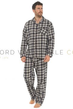 Men's 100% Cotton Brushed Grey Check Traditional Flannel Pyjamas by Tom Franks 6 Pieces